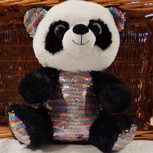 NEW STUFFED SOFT PLUSH SEQUANCE COLORFUL PANDA BEAR